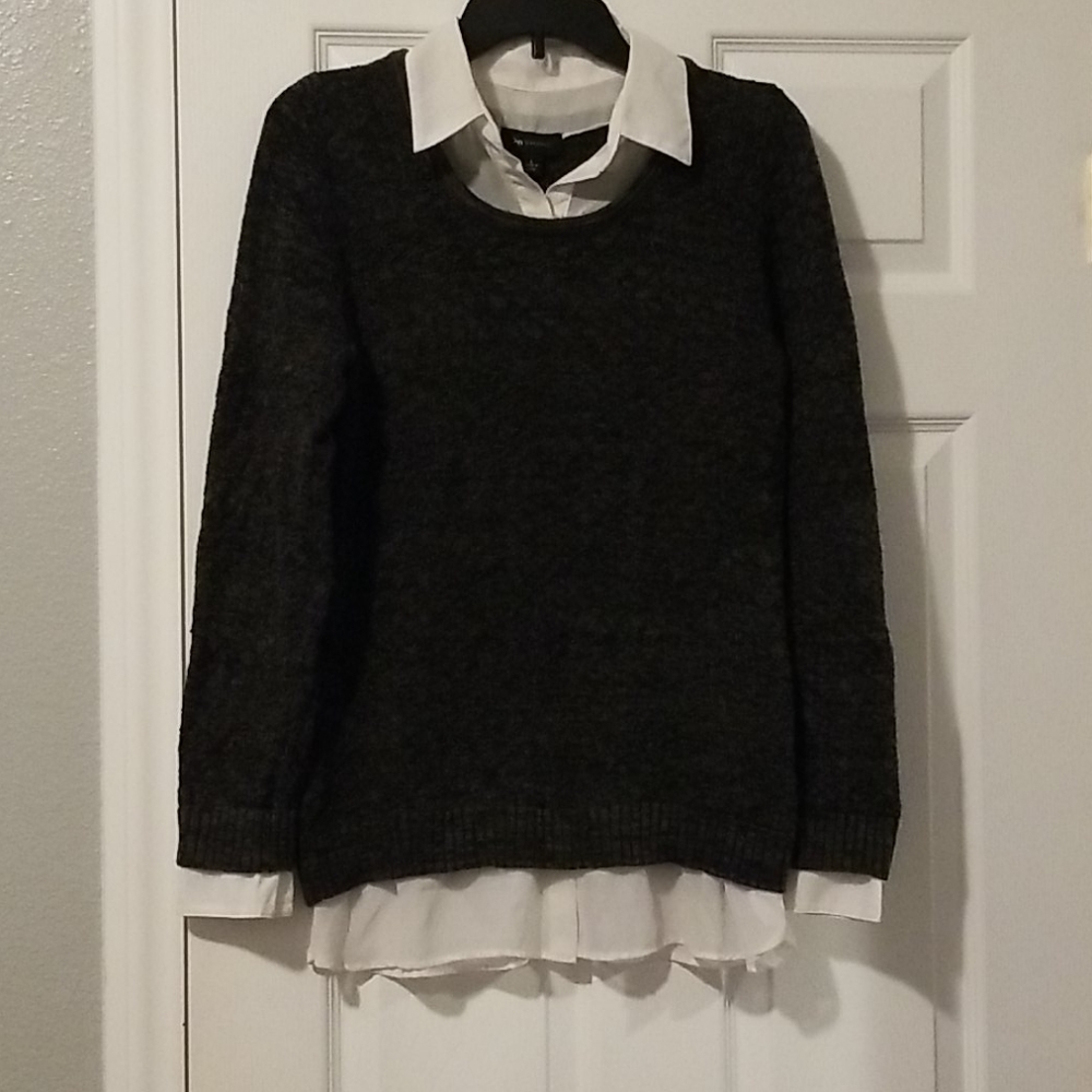 Charcoal sweater with faux shirt